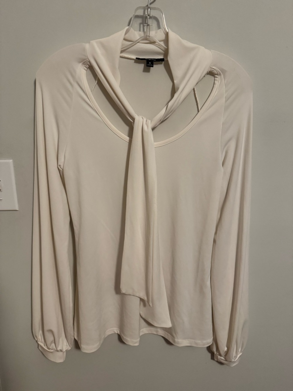Express White Tie-Neck Long Sleeve Top